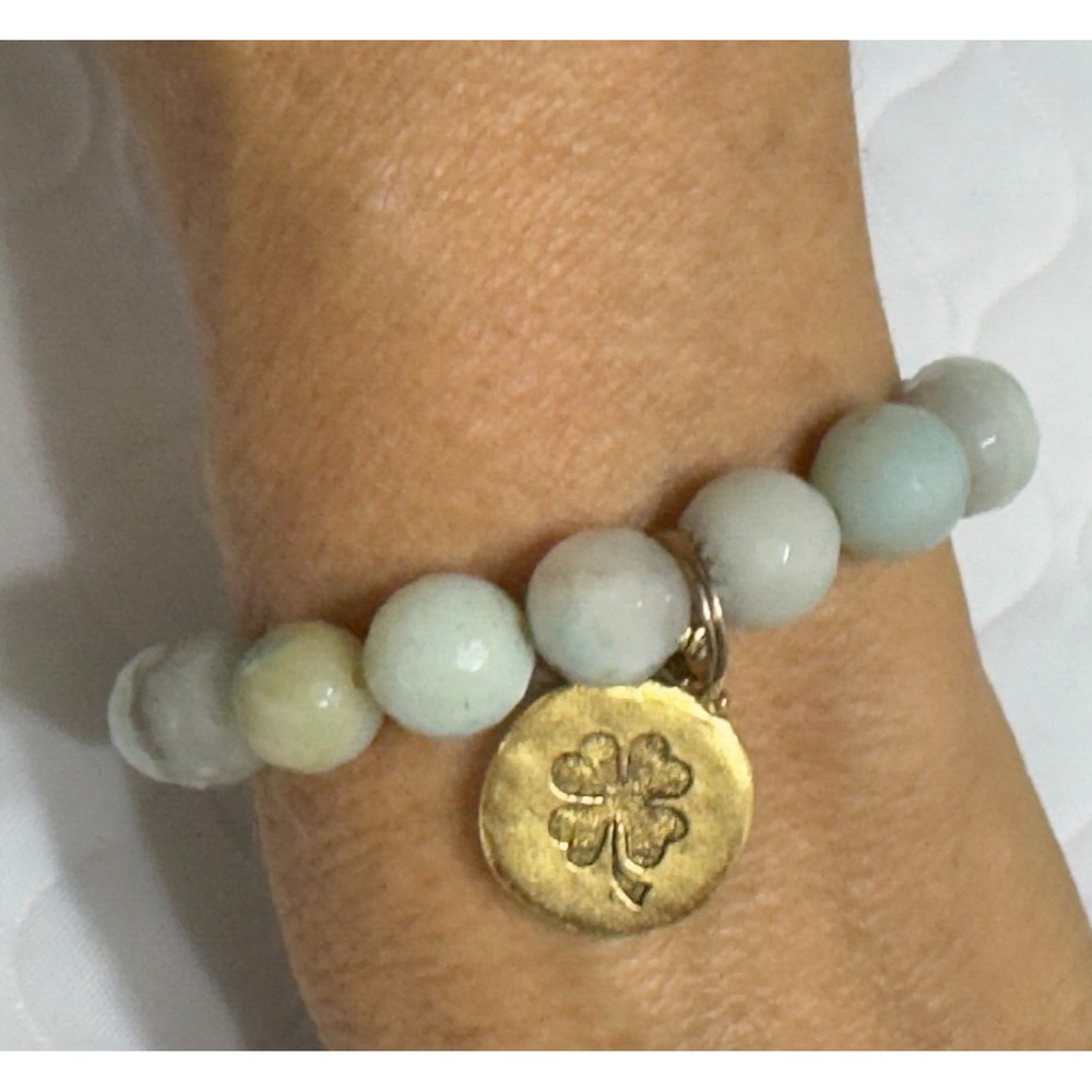 Grace Elliot Amazonite Gemstone St Patrick Clover Appreciation Bracelet Stretch